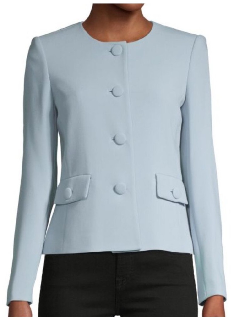 Karl Lagerfeld Collarless Button Down Blazer Jacket Women’s 4 Pale Blue